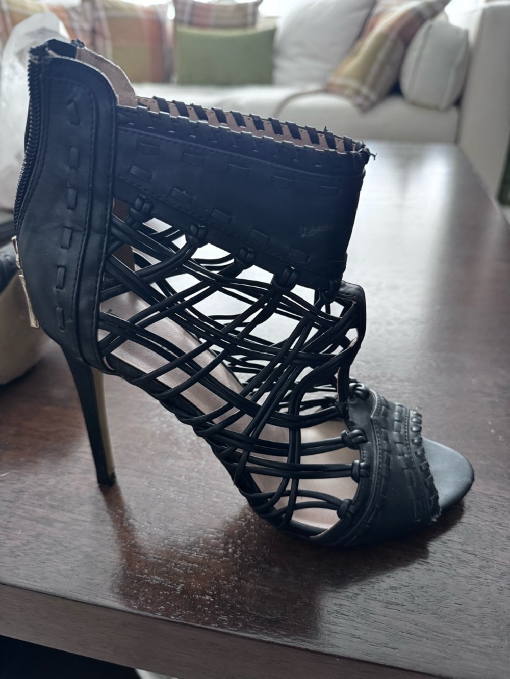 bebe Black Strappy Cage Stiletto Sandal